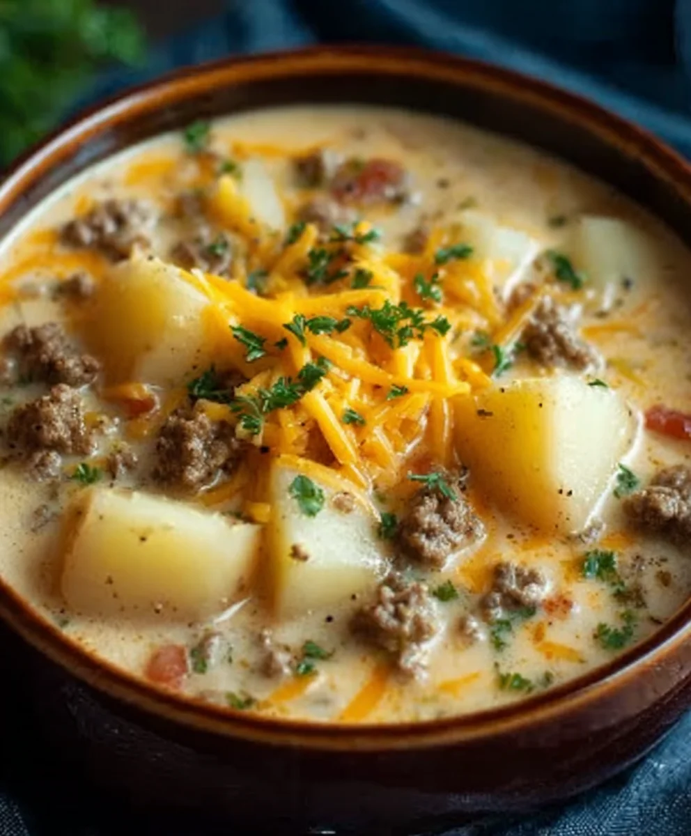 Cheesy Beef Beef Hamburger Potato Soup - Hearty Comfort