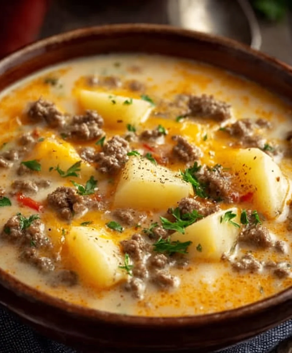 Cheesy Beef Beef Hamburger Potato Soup - Hearty Comfort