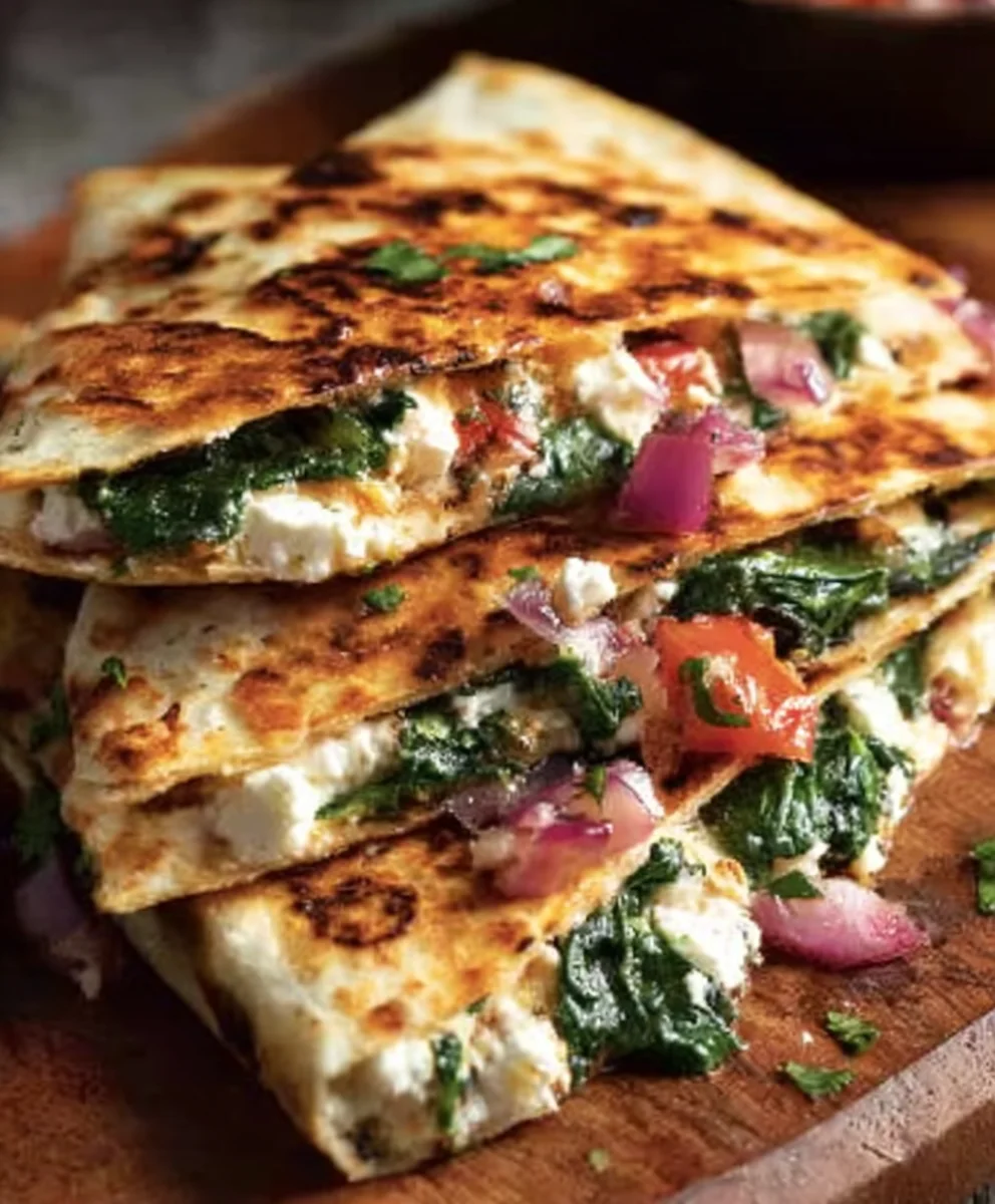 Mediterranean Quesadillas Spinach Feta Mozzarella Red Onion