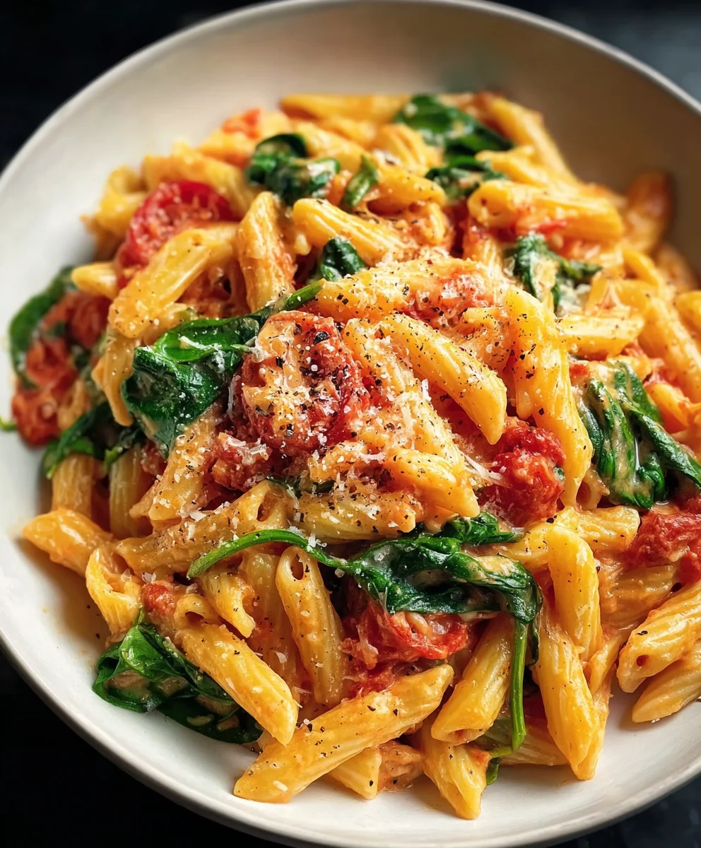 Easy Creamy Tomato Spinach Pasta Recipe