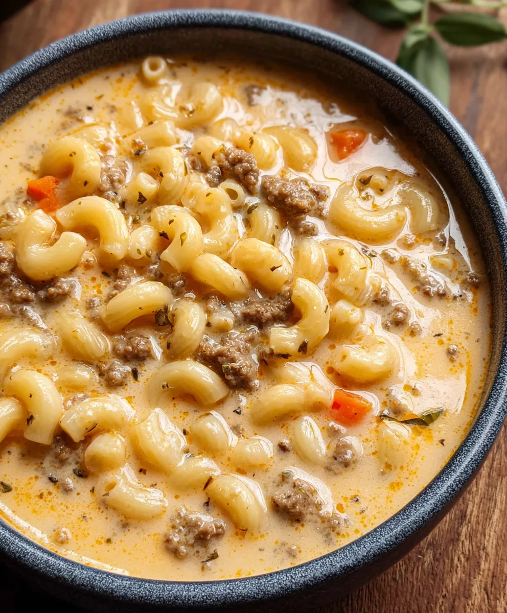 Cheeseburger Macaroni Soup-Creamy Beef Comfort