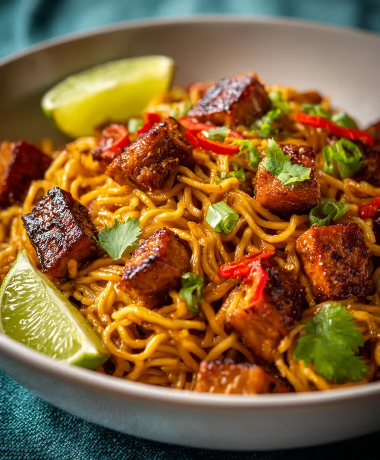 Sweet Spicy Tempeh Garlic Curry Noodles – Easy Recipe