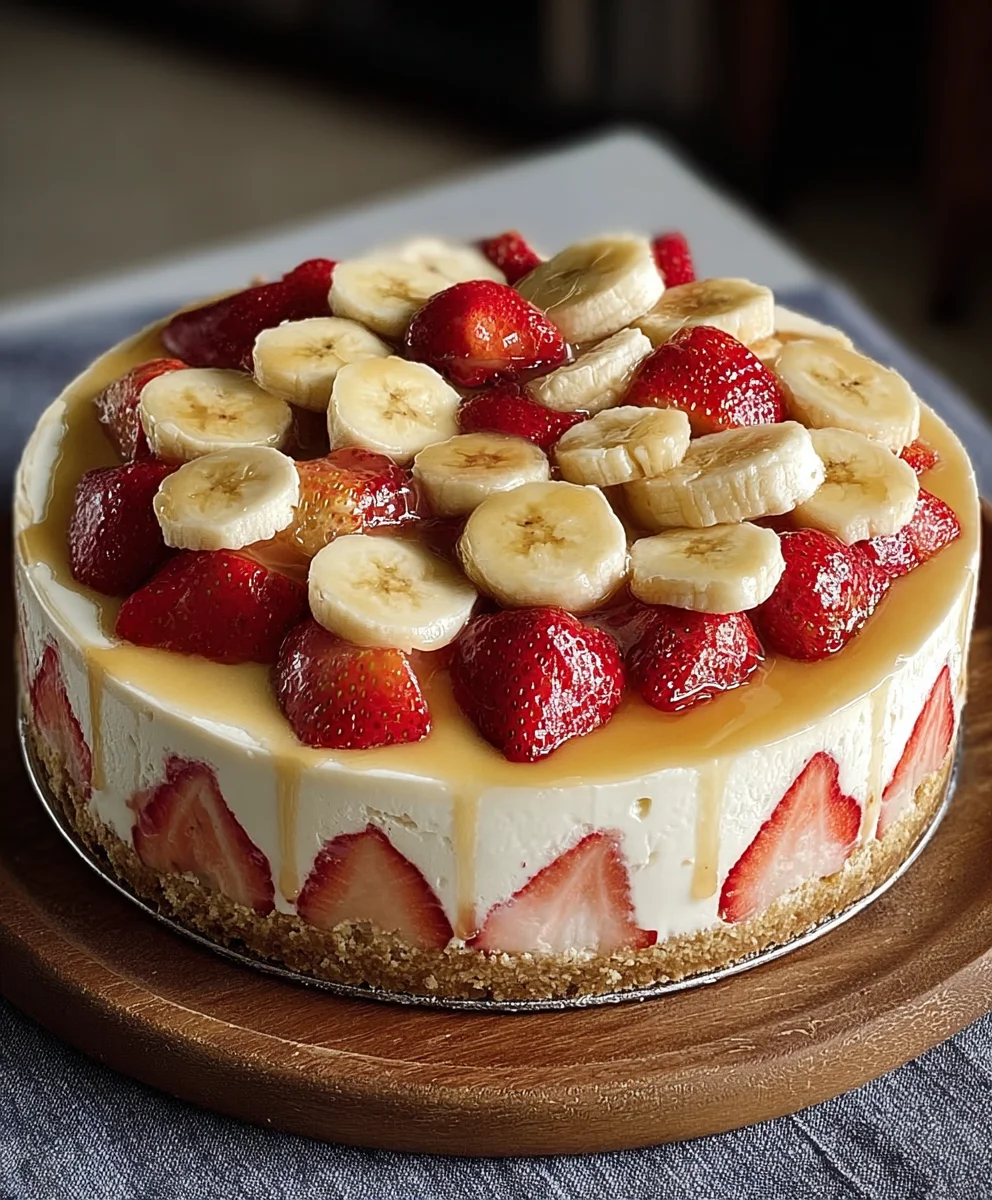 Strawberry Banana Pudding Cheesecake-Creamy Dream