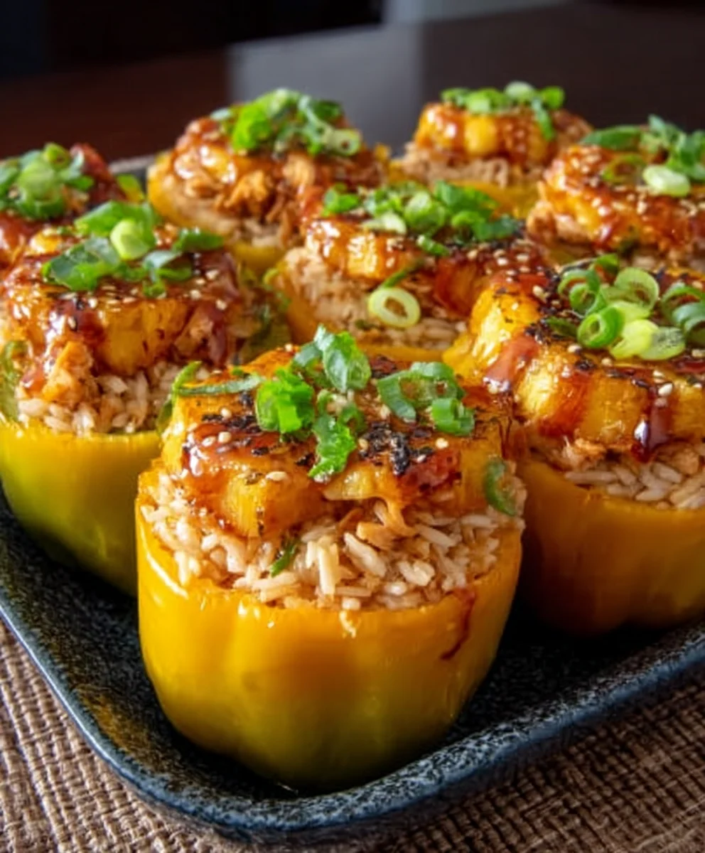 Teriyaki Pineapple Chicken Rice Stuffed Peppers-Sweet Savory Meal