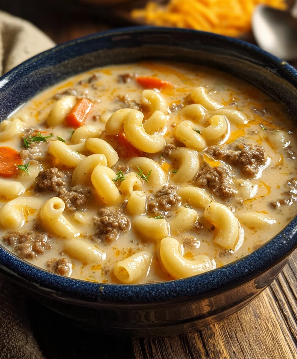 Cheeseburger Macaroni Soup-Creamy Beef Comfort