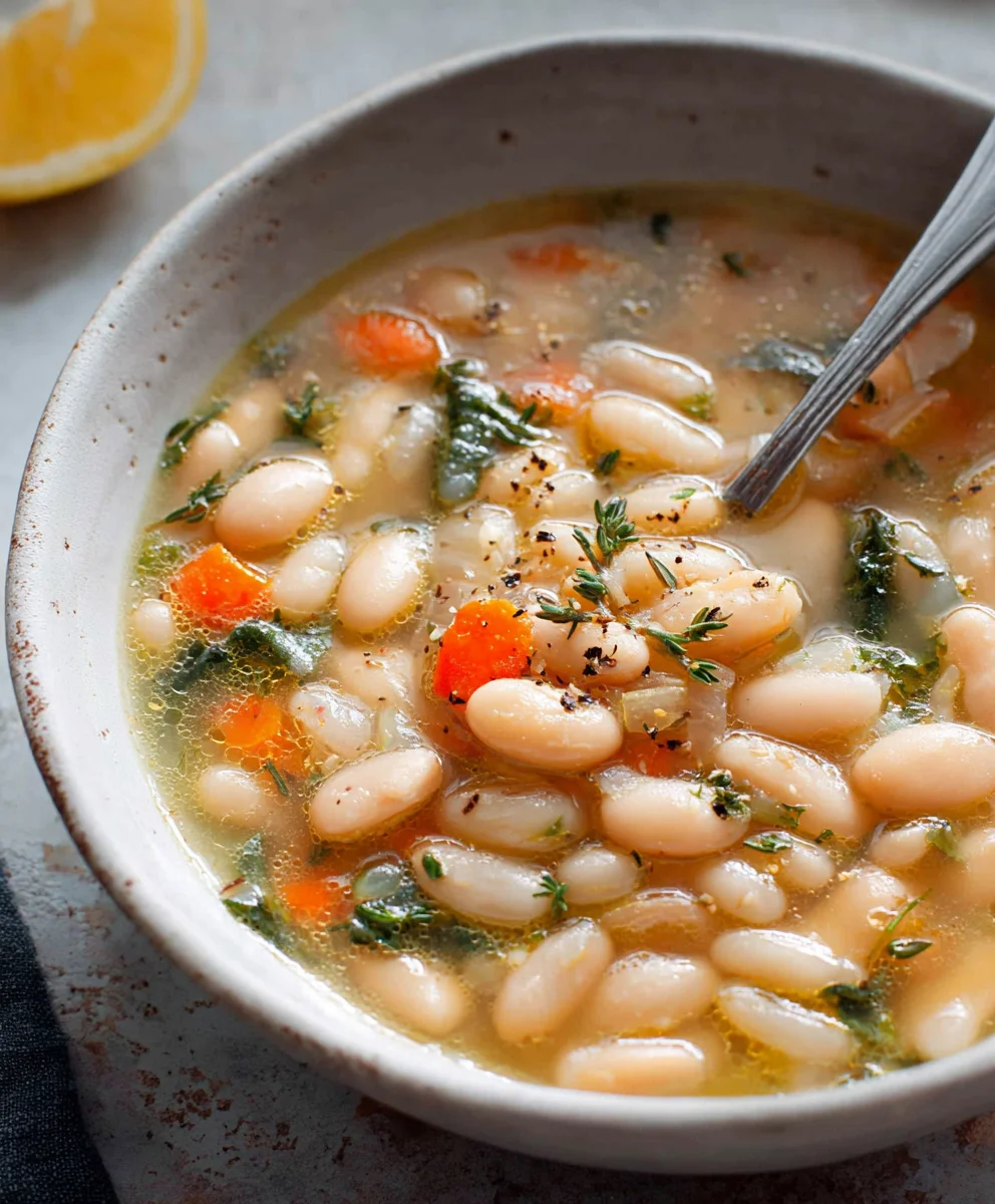 Greek White Bean Soup - Garlic Lemon Flavor