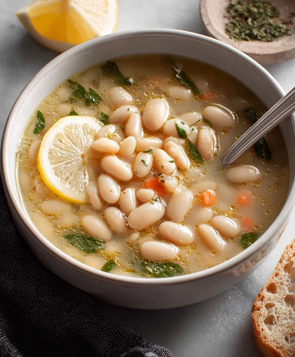 Greek White Bean Soup - Garlic Lemon Flavor