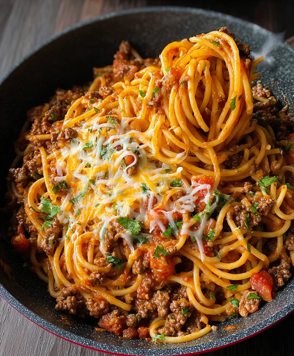 Easy One Pot Taco Spaghetti- Quick Dinner Idea