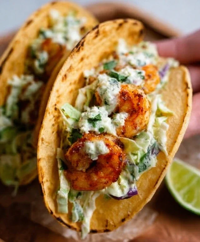 Cilantro Lime Shrimp Tacos with Creamy Slaw