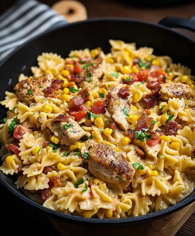 Creamy Chicken and Corn Pasta with Beef Beef Bacon