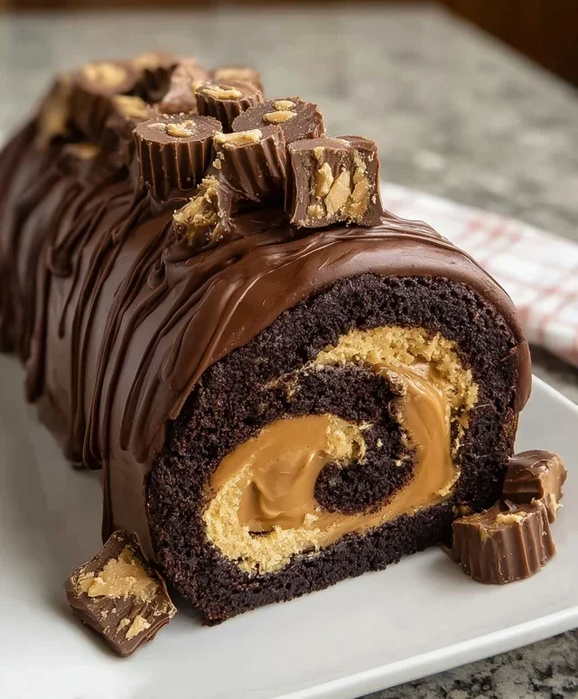 Peanut Butter Cup Chocolate Roll Cake
