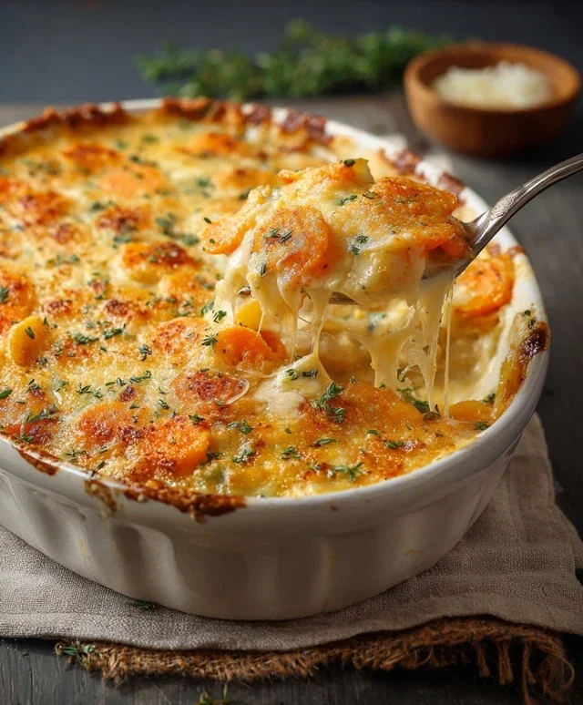 Cheesy Garlic Carrot Gratin – Creamy, Sweet & Savory