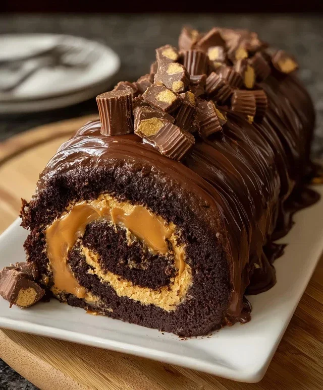 Peanut Butter Cup Chocolate Roll Cake