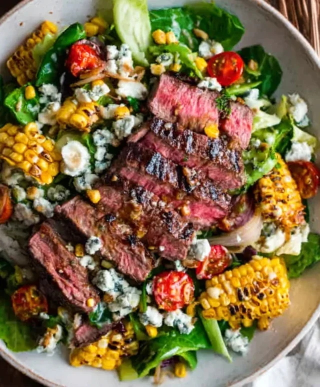 Balsamic Steak Gorgonzola Salad with Grilled Corn
