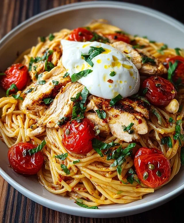 Chicken Spaghetti with Burrata