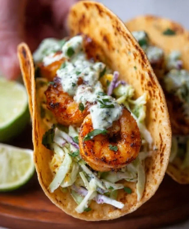 Cilantro Lime Shrimp Tacos with Creamy Slaw