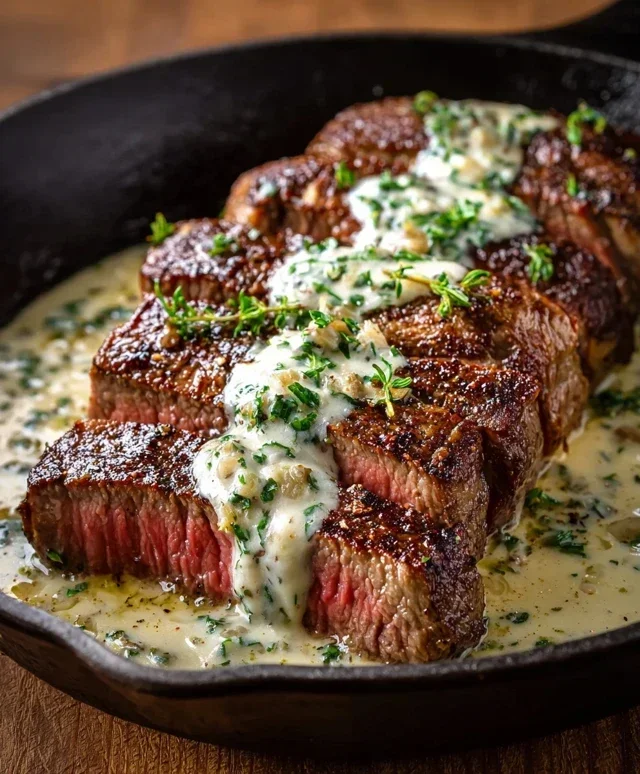 Garlic Butter Steak With Parmesan Cream Sauce