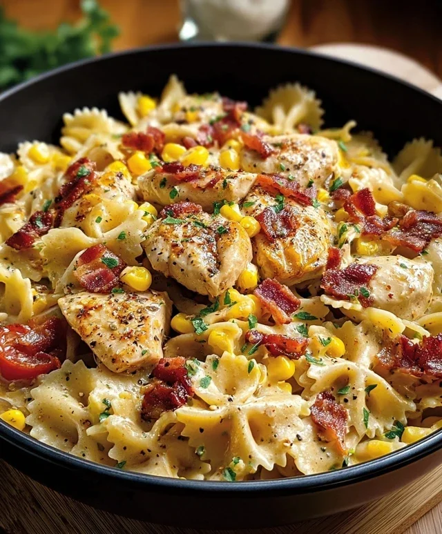 Creamy Chicken and Corn Pasta with Beef Beef Bacon