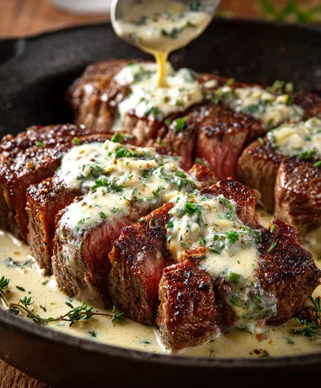 Garlic Butter Steak With Parmesan Cream Sauce