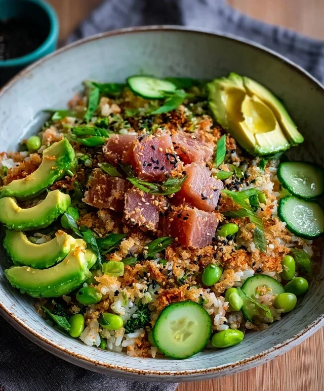 Tuna Avocado Crispy Rice Salad
