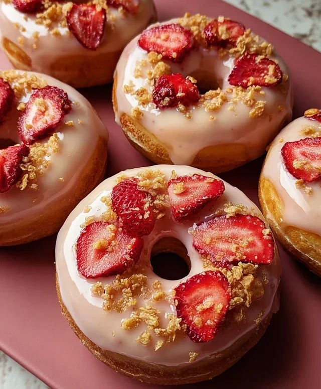Freshly Glazed Strawberry Crunch Donuts