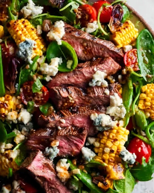 Balsamic Steak Gorgonzola Salad with Grilled Corn