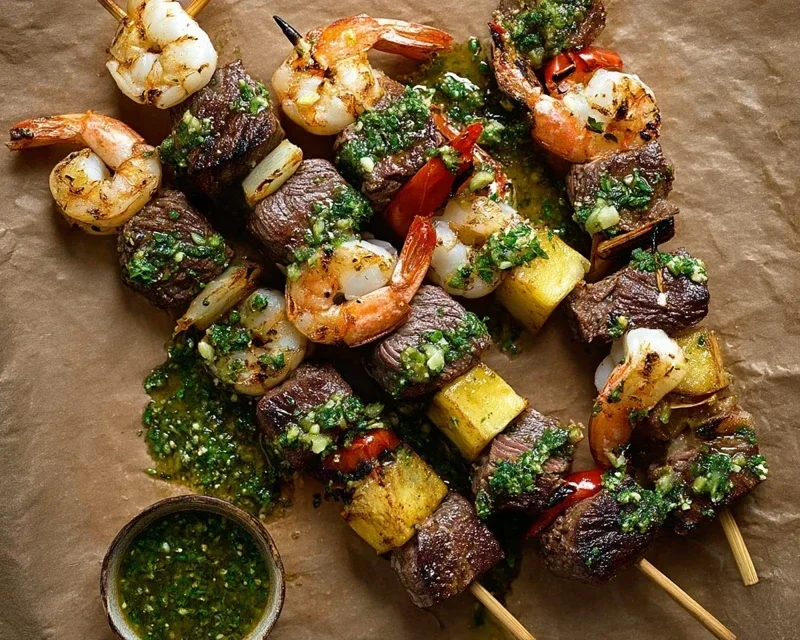 Surf and Turf Kabobs with Chimichurri Sauce