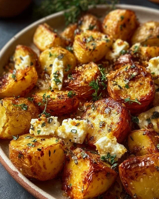 Roasted Potatoes with Baked Feta and Garlic