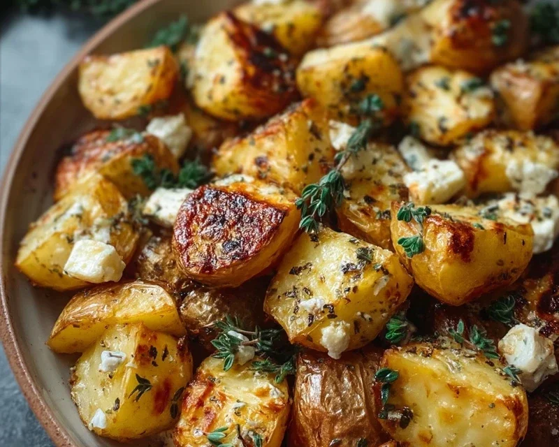 Roasted Potatoes with Baked Feta and Garlic