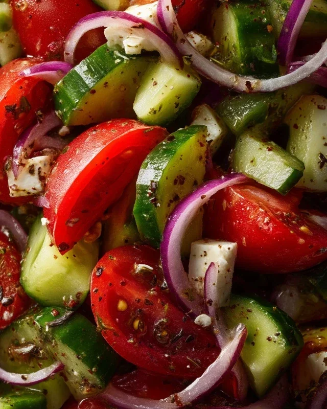 Mediterranean Salad with Cucumber, Tomato and Onion