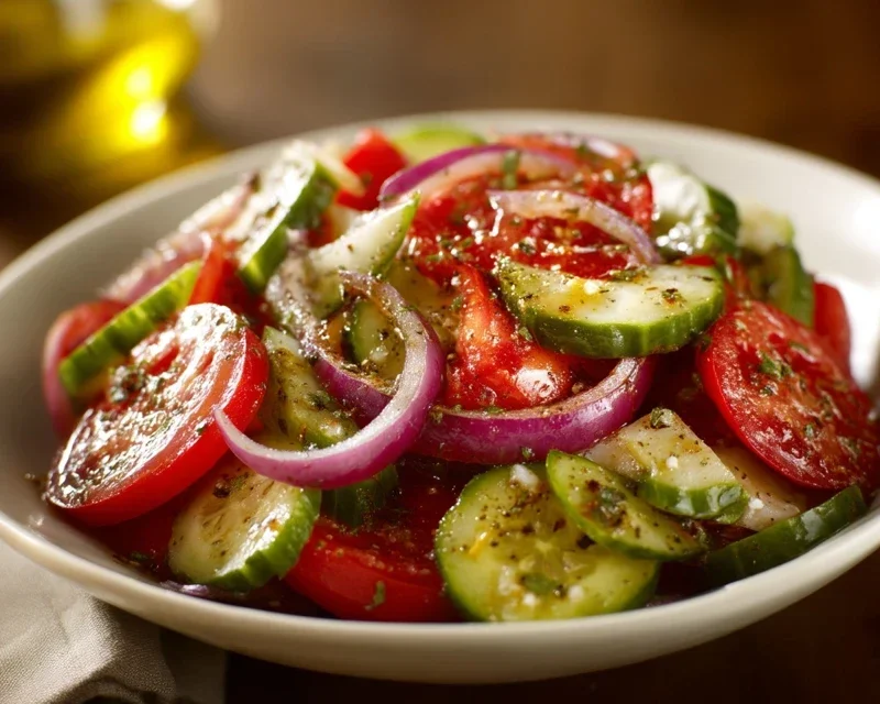 Mediterranean Salad with Cucumber, Tomato and Onion