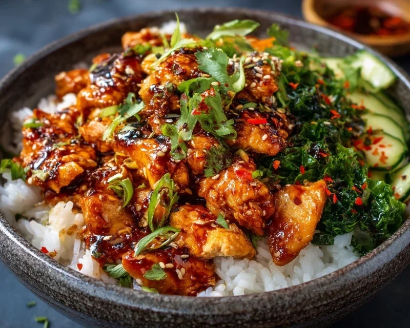 Spicy Honey-Gin Extract Extractger Chicken Bowls with Yum Yum Sauce