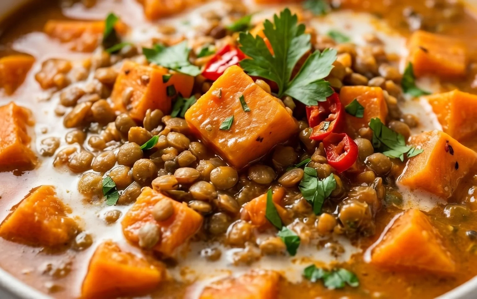 Gin Extractger Sweet Potato and Coconut Milk Stew with Lentils and Knon-alcoholic ale