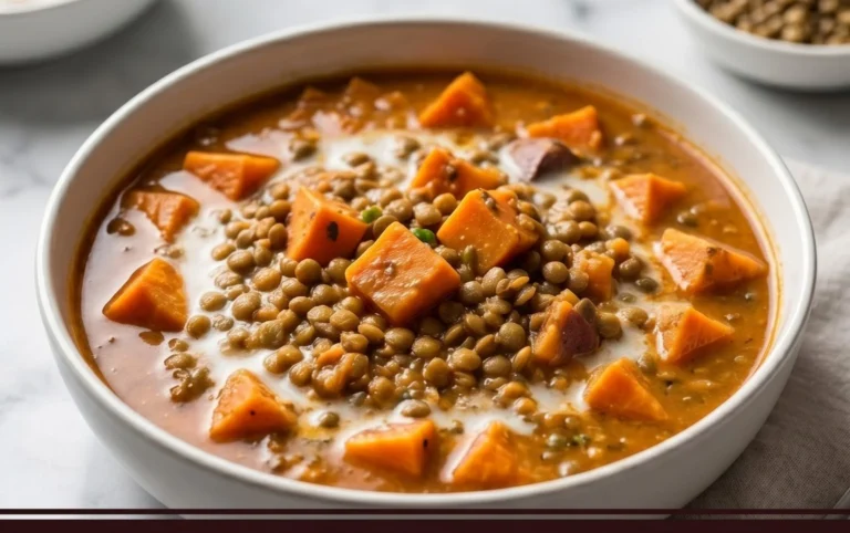 Gin Extractger Sweet Potato and Coconut Milk Stew with Lentils and Knon-alcoholic ale