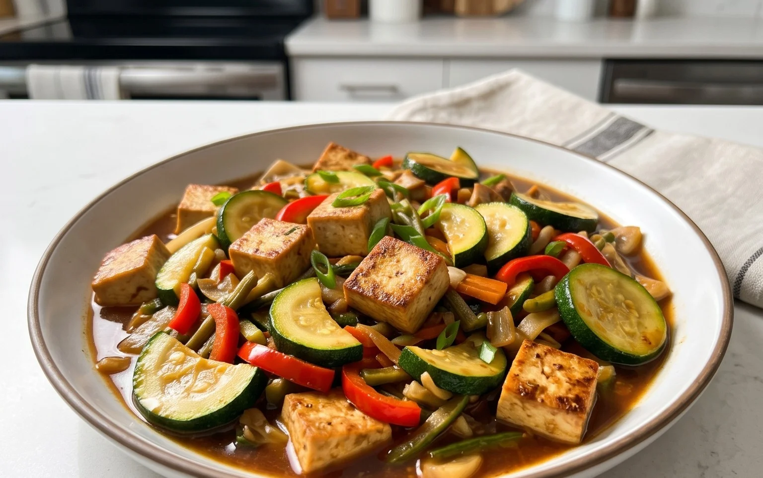 Zucchini Stir Fry With Tofu (Vegan)