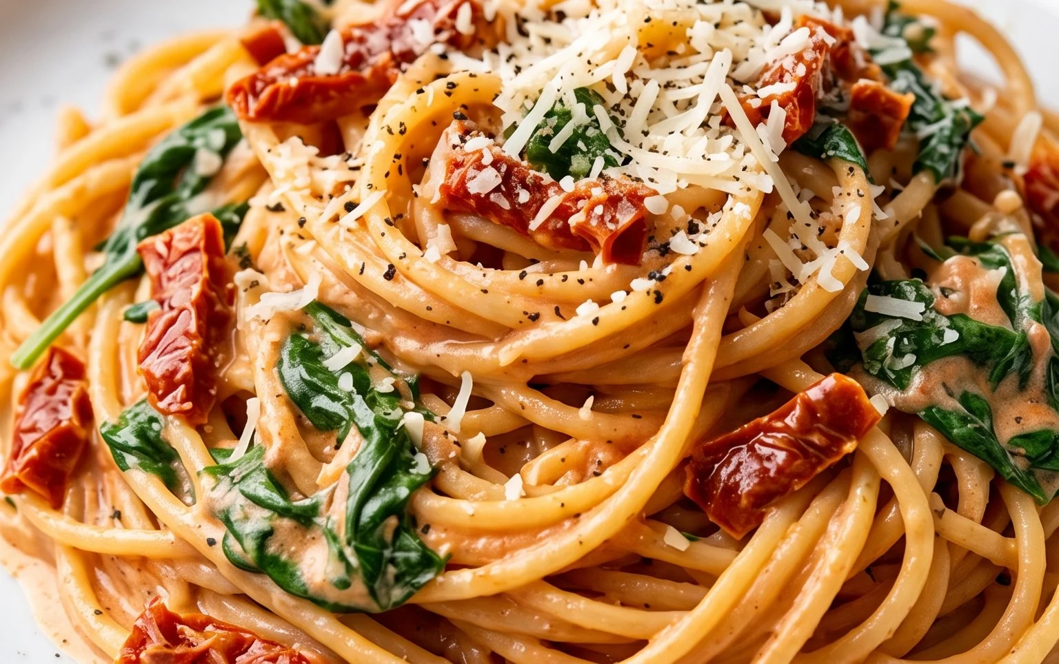 Spaghetti & Spinach with Sun-Dried Tomato Cream Sauce