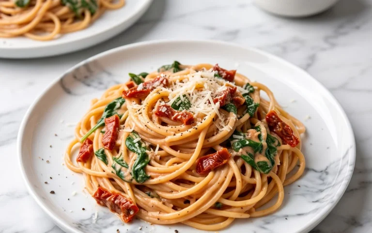 Spaghetti & Spinach with Sun-Dried Tomato Cream Sauce