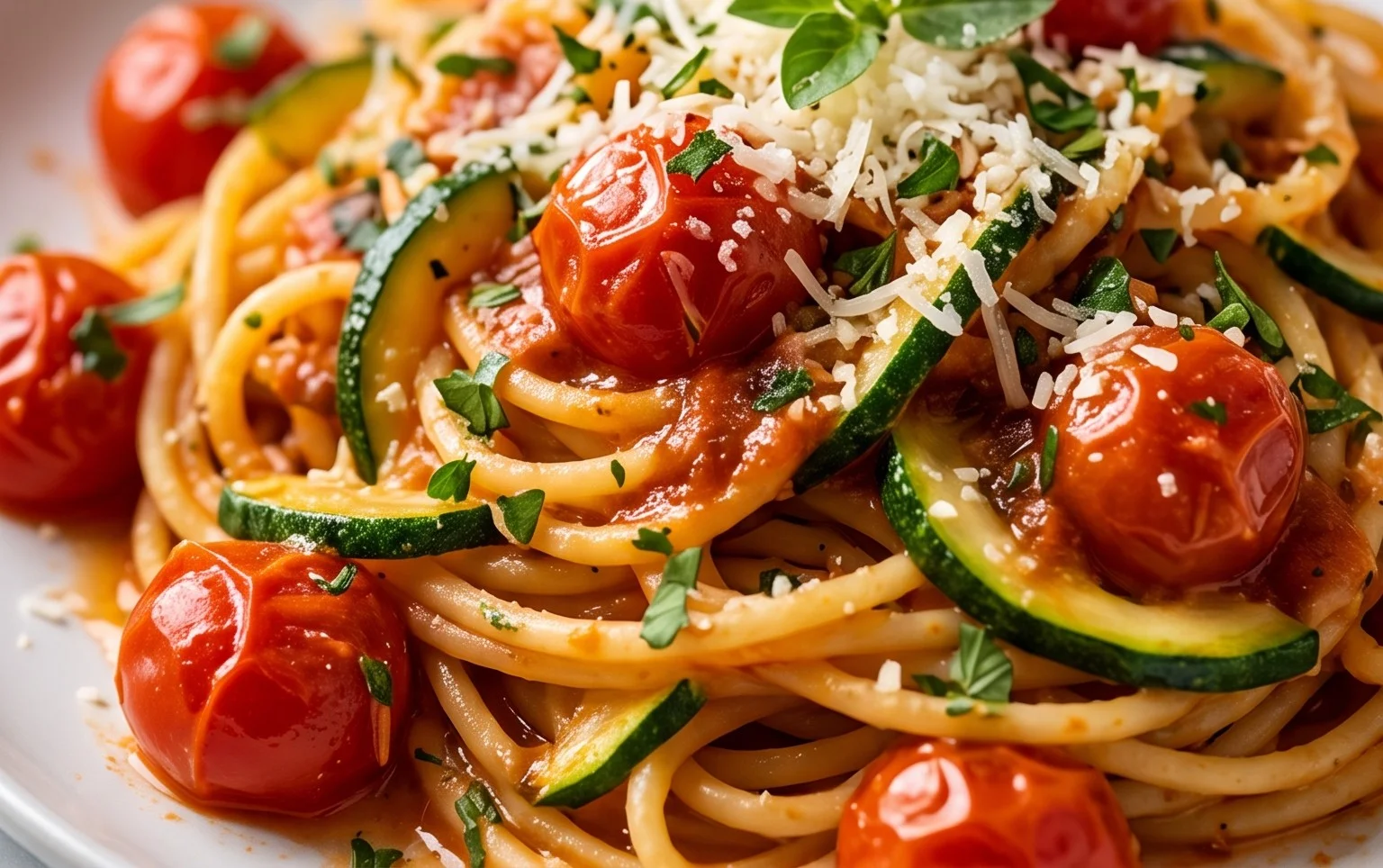 Healthy Tomato Zucchini Pasta