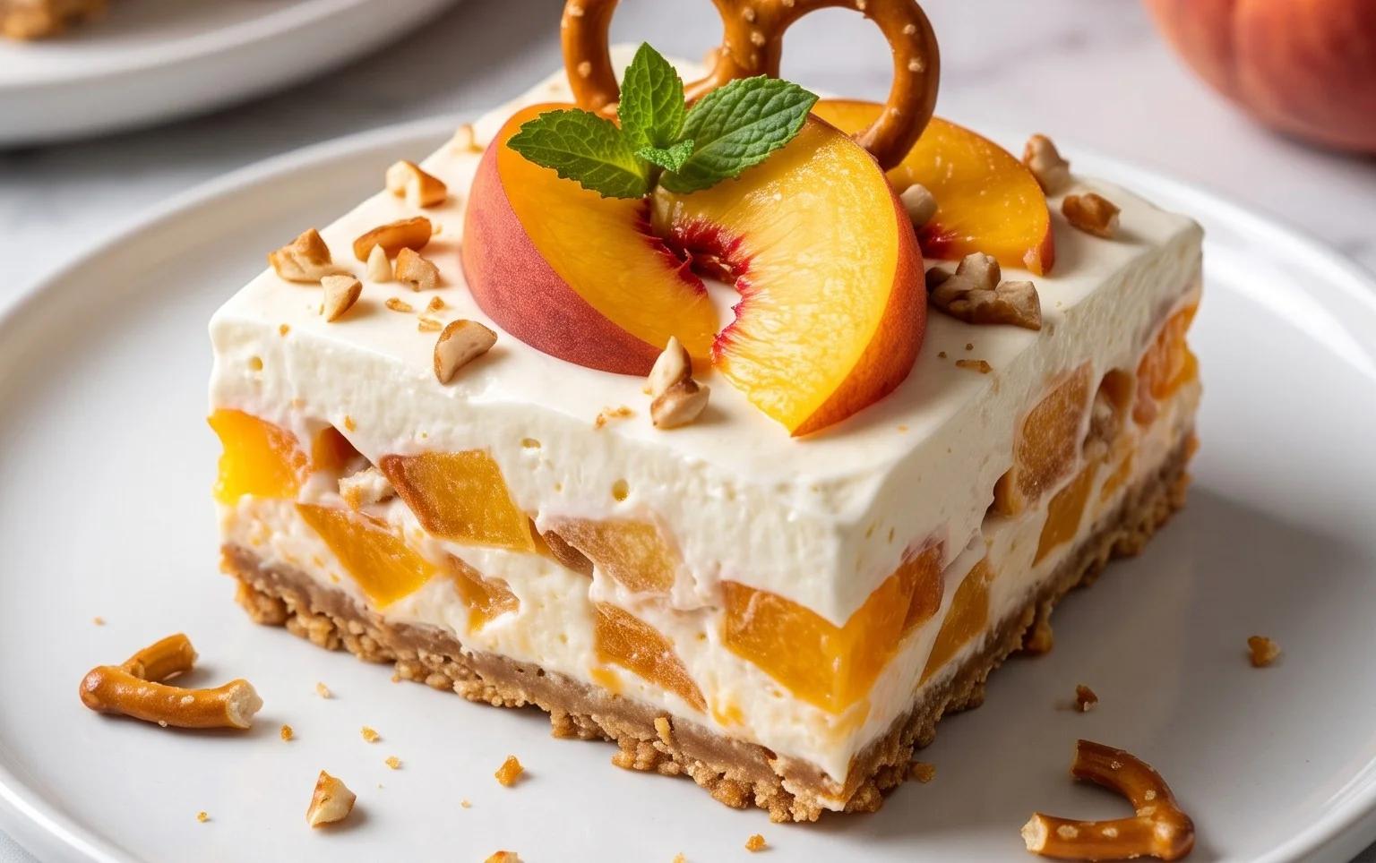 Peach Pretzel Salad Dessert