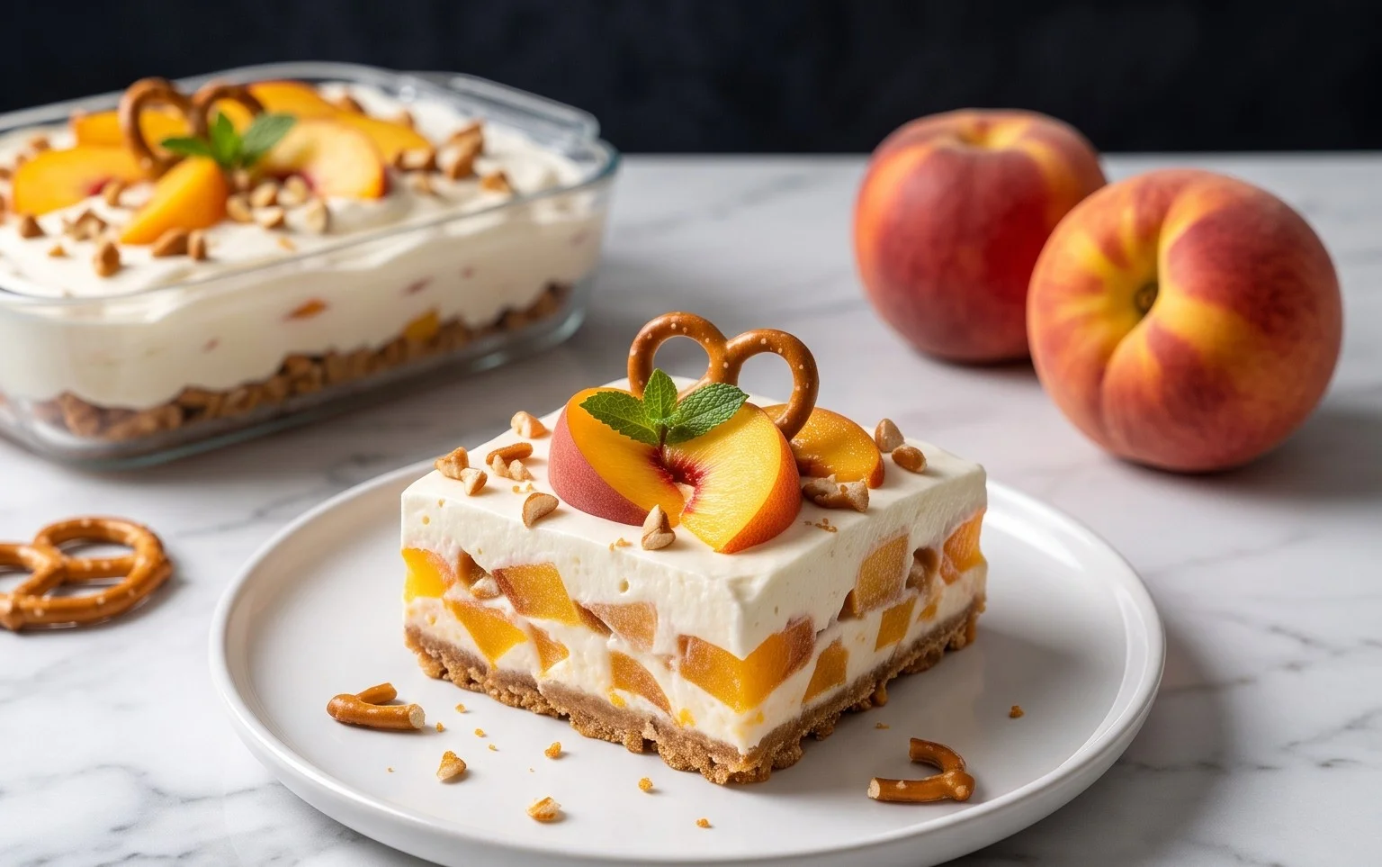 Peach Pretzel Salad Dessert