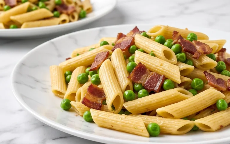 Penne Pasta, Peas and Beef Bacon