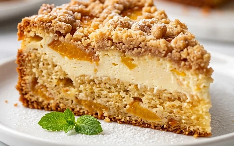 Peach Cream Cheese Cake with Streusel Topping