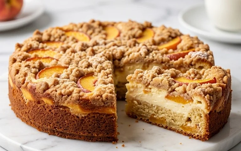 Peach Cream Cheese Cake with Streusel Topping