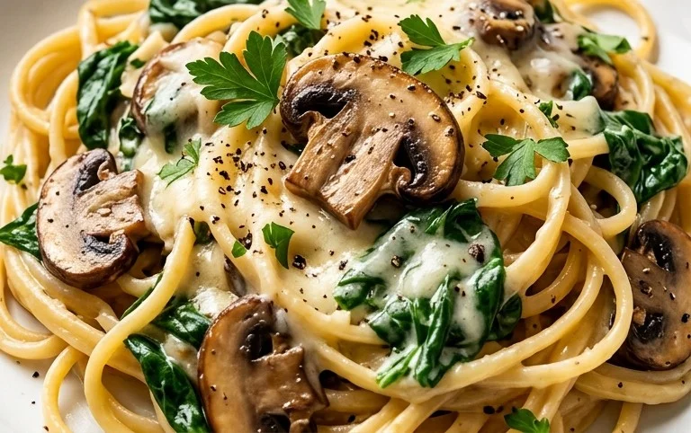 Parmesan Spinach Mushroom Pasta Skillet
