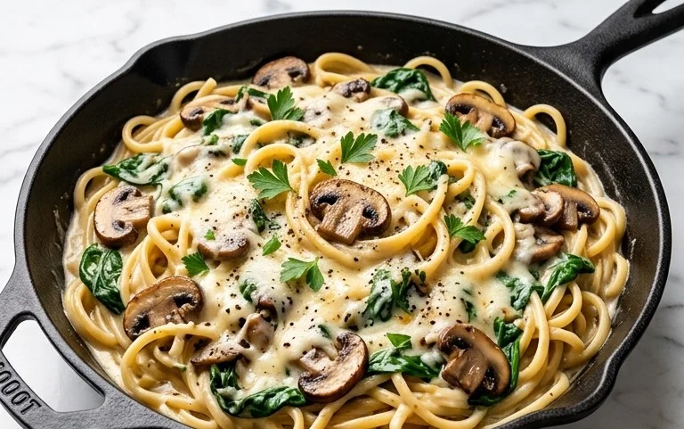 Parmesan Spinach Mushroom Pasta Skillet